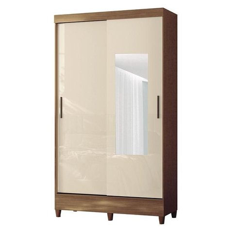Guarda Roupa Solterio 2 Portas de Correr com Espelho e Pés Fit Jequitibá Off White - Santos Andirá