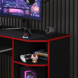 Mesa Gamer Pc Escrivaninha Mesa - Mod.1230 Cor:preto/vermelho - 5