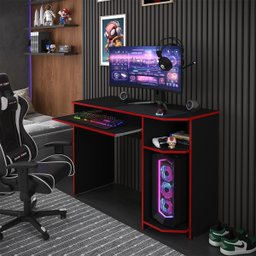 Mesa Gamer Pc Escrivaninha Mesa - Mod.1230 Cor:preto/vermelho - 2