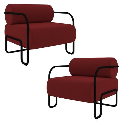 Poltrona Decorativa para Sala Industrial Kit 2 Kira K04 Veludo Vermelho - Mpozenato