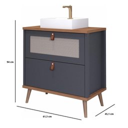 Gabinete para Banheiro com Cuba 60cm em MDF Veneto MGM Marrom Cinza - 3