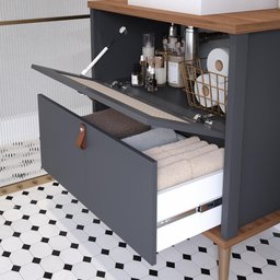Gabinete para Banheiro com Cuba 60cm em MDF Veneto MGM Marrom Cinza - 4