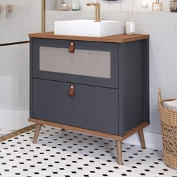 Gabinete para Banheiro com Cuba 60cm em MDF Veneto MGM Marrom Cinza - 2