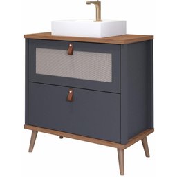 Gabinete para Banheiro com Cuba 60cm em MDF Veneto MGM Marrom Cinza - 1