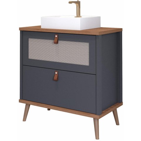 Gabinete para Banheiro com Cuba 60cm em MDF Veneto MGM Marrom Cinza