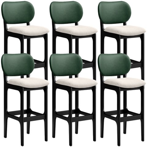 Kit 6 Banquetas Alta Bar Cozinha Sala Jantar Fixa Betta L02 Preto Facto Verde Linho Cru - Lyam
