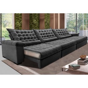 Sofá Retrátil e Reclinável 4,15m Molas Ensacadas Cama inBox Big Space com Bordado 3D Velusoft