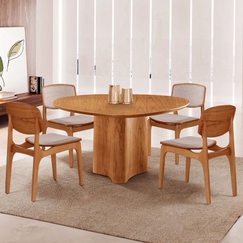 Mesa Selene Tampo 135cm Laminado com 4 Cadeiras Malta Moderna Mobília