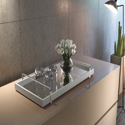 Bandeja Decorativa Espelhada Off White para Servir com Alça Prata - 1