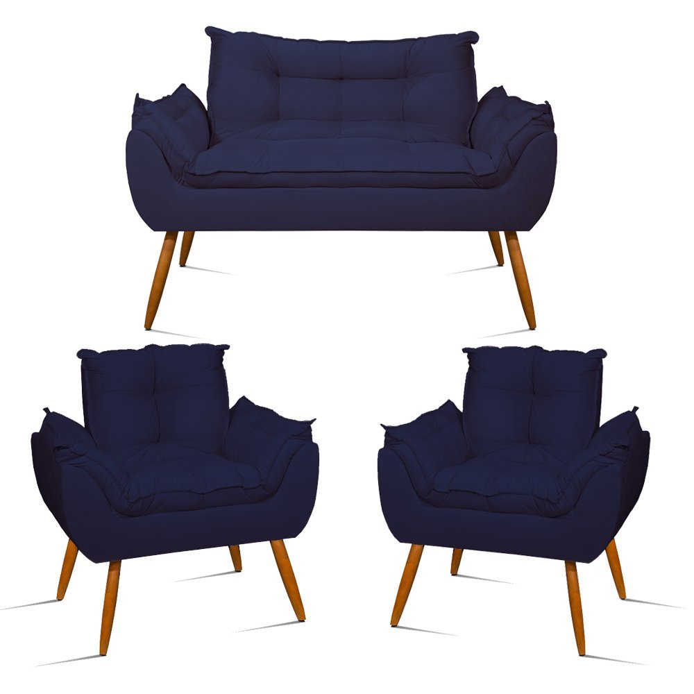 Kit Sofá Namoradeira Opala + 2 Poltronas Opala Balaqui Decor Cor:azul Marinho é boa?