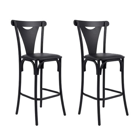 Kit 2 Banquetas Altas Viena em Aço Preto para Cozinha e Bancada Gourmet com Assento Corino - Preto