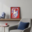 Ver imagem 3 de Quadro Gato Arte Moderna Vermelho Azul 33x24cm Mold Preta Vidro