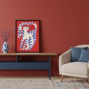 Ver imagem 2 de Quadro Gato Arte Moderna Vermelho Azul 33x24cm Mold Preta Vidro