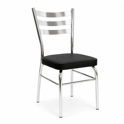 Cadeira para Cozinha Cromada Reforçada com Assento Estofado Grosso Preto