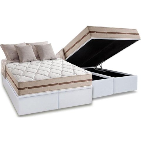 Cama Box Baú Queen: Colchão Molas Anjos MasterPocket Ensacadas Classic + Base CRC Courano White(158x