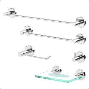 Kit de Acessórios para Banheiro 5 Peças Grego Metal Suporte Redondo Alto Brilho Athenas