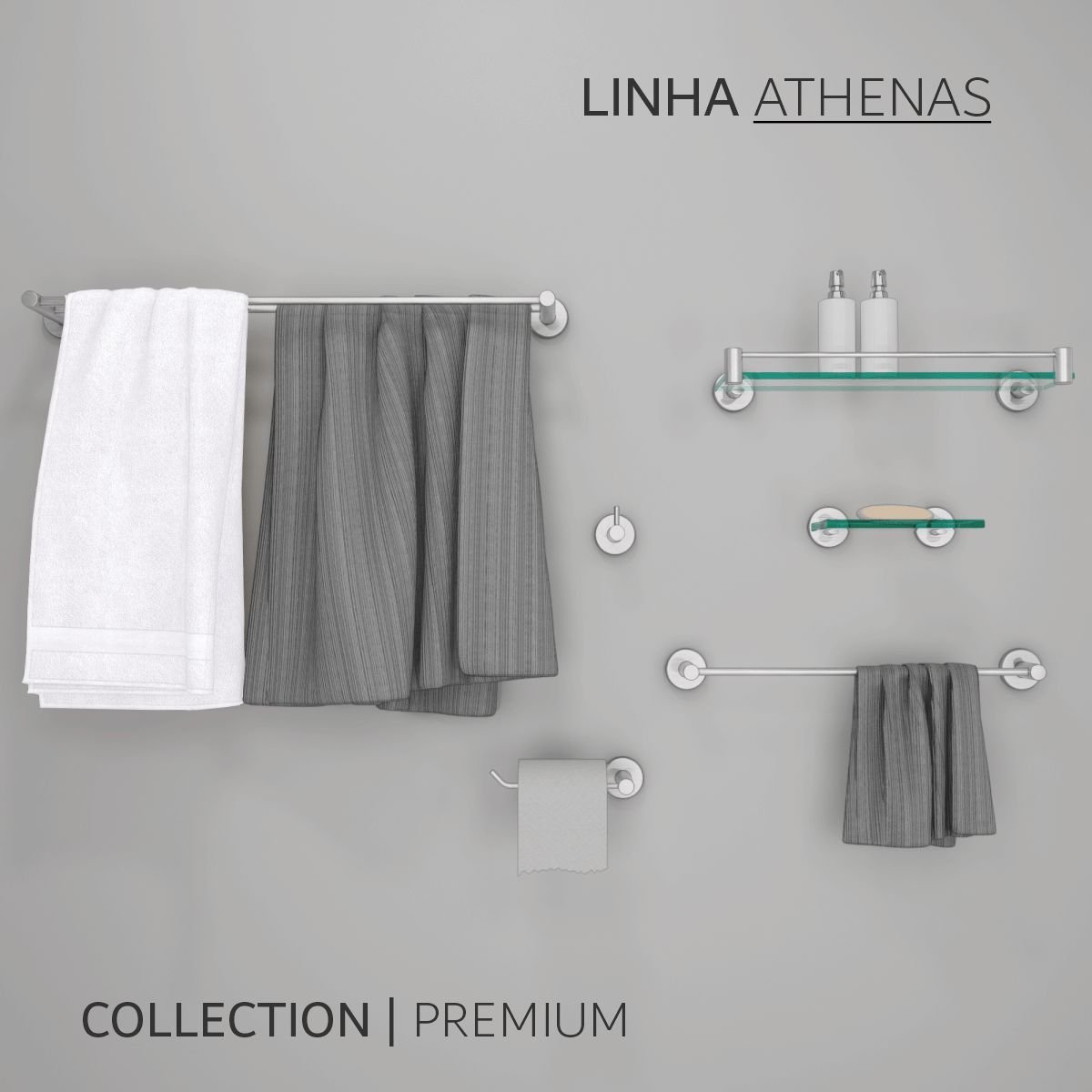 Kit de Acessórios para Banheiro 5 Peças Grego Metal Suporte Redondo Alto Brilho Athenas - 6