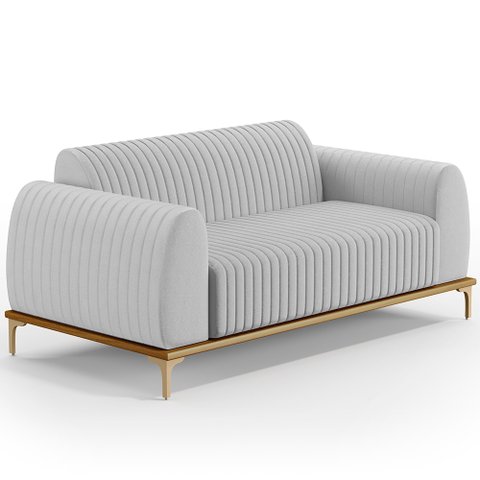 Sofá 2 Lugares para Sala de Estar Molino 150 Cm D02 Pés D'ouro Linho Cinza D-315 - Lyam Decor