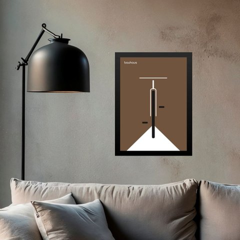Quadro Bauhaus Marrom - Bicicleta 24x18cm - com Vidro:moldura Preta