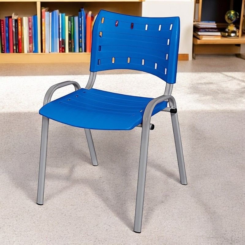 Cadeira Iso Base Cinza Escola, Escritório - Azul Kit 3 Un