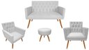 Ver imagem 1 de Kit Namoradeira + 2 Poltronas Decorativa Nina Capitonê + Puff Redondo Suede Branco Pés Madeira Ms De