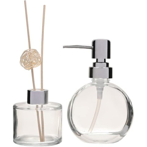 Jogo de Dispenser Recipiente Aroma Prata Mimo