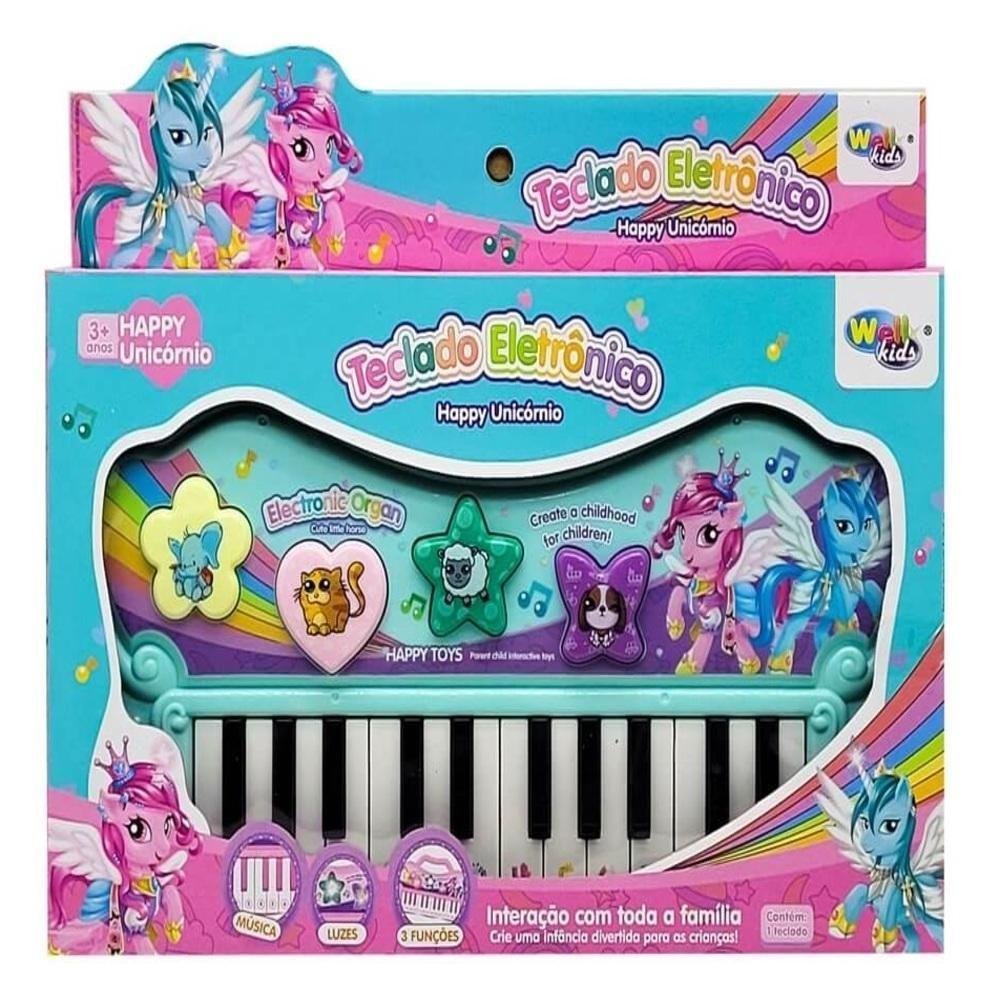 Teclado Eletrônico Happy Unicórnio Luz Musica Brinquedo Infantil da Well  Kids no Shoptime