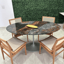 Ver imagem 5 de Mesa de Jantar Saarinen Oval 160x90 Cm Tampo Calacata Verde Ocean Base Verde