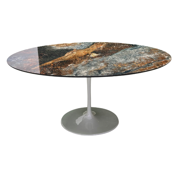 Mesa de Jantar Saarinen Oval 160x90 Cm Tampo Calacata Verde Ocean Base Verde