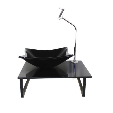 GABINETE DE VIDRO COM CUBA QUADRADA TAMPO 40CM PRETO FULL MAIS TORNEIRA METAL