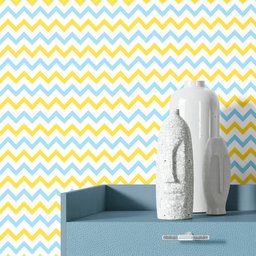 Papel de Parede Adesivo Chevron Zig Zag Azul e Amarelo Lavável - 1