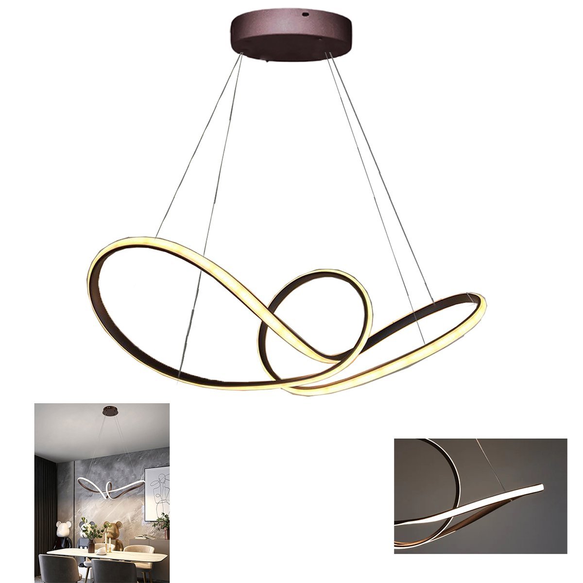 Lustre Pendente Arco Infinito 3 em 1 Aneis LED 49W Luminaria Luxo Teto Sala de Jantar Casa Quarto Re