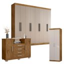 Ver imagem 1 de Guarda Roupa Casal Prime 1684 Cômoda 8020 e Multiuso 6020 Freijó Baunilha - Araplac