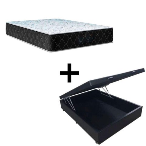 Cama Baú Viúva 128 Tecido Sintético Preto com Colchão Marrocos - Poliéster - Espuma D33 30cm