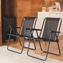 Ver imagem 3 de Jogo 4 Cadeira Alta Preta Mor Dobrável Reforçada até 110kg Praia Varanda Camping Jardim