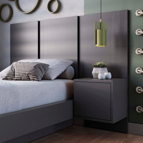 Cabeceira para Cama Solteiro com Mesa de Apoio Grafite
