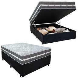 Cama Box Baú Casal Suede + Colchão Anjos Black Graphite Molas Ensacadas 138x188x64cm Preto - 1