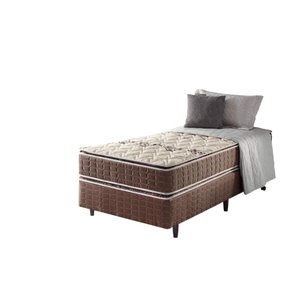 Cama Box Solteiro King Marrom + Colchão Espuma D70/D28 2 Pillow Top Orleans 96x203x63cm