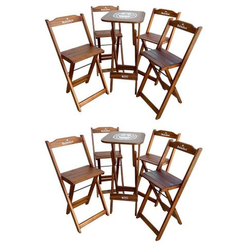 Kit 2 Conjuntos Bistrô Mesa com 4 Banquetas Dobráveis de Madeira Personalizada Hei - Imbuia