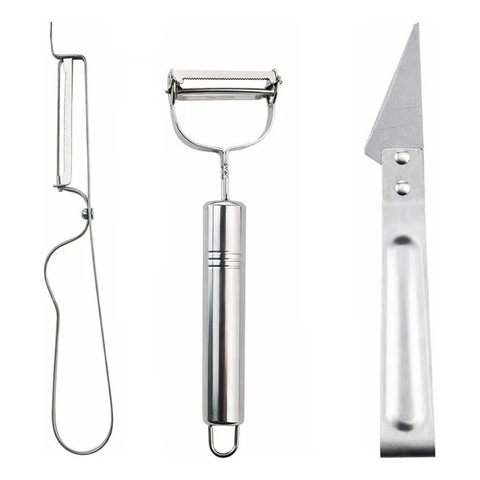 Jogo 3 Descascadores de Frutas e Legumes Inox Premium Inox