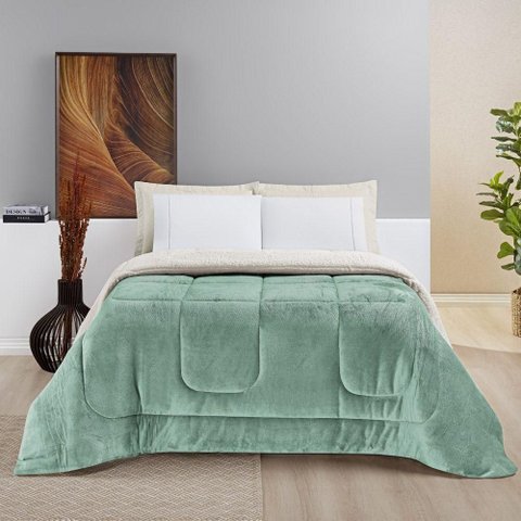Coberdrom Casa Scarpa Apollo King Sherpa Pele de Carneiro + Manta Flannel - Verde Alecrim