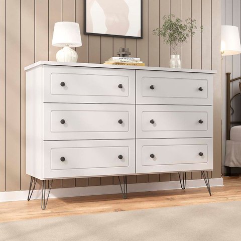 Cômoda para Quarto Fort em Mdf 136x95cm 6 Gavetas Branco 1220