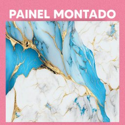 Papel de Parede Painel 3D Mármore Branco Dourado Azul 2,5M Revestimento Auto Colante Brilho - 3