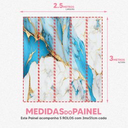 Papel de Parede Painel 3D Mármore Branco Dourado Azul 2,5M Revestimento Auto Colante Brilho - 5