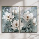 Ver imagem 1 de Quadro Decorativo Flor Branca Fundo Azul Kit 2 Quadros