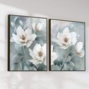 Ver imagem 2 de Quadro Decorativo Flor Branca Fundo Azul Kit 2 Quadros