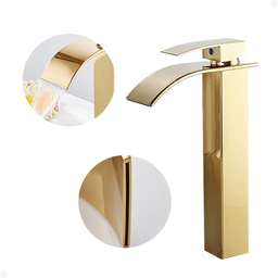 Kit Torneira para Banheiro Monocomando Cascata Alta Dourada com Válvula Ralo Click-up Luxo Dourada - 11