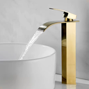 Ver imagem 5 de Kit Torneira para Banheiro Monocomando Cascata Alta Dourada com Válvula Ralo Click-up Luxo Dourada