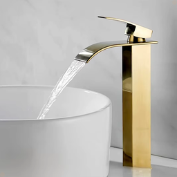 Kit Torneira para Banheiro Monocomando Cascata Alta Dourada com Válvula Ralo Click-up Luxo Dourada - 5
