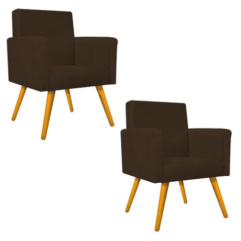 Kit 2 Poltronas Decorativas Luana com Pés Palito para Sala Escritório Suede Marrom